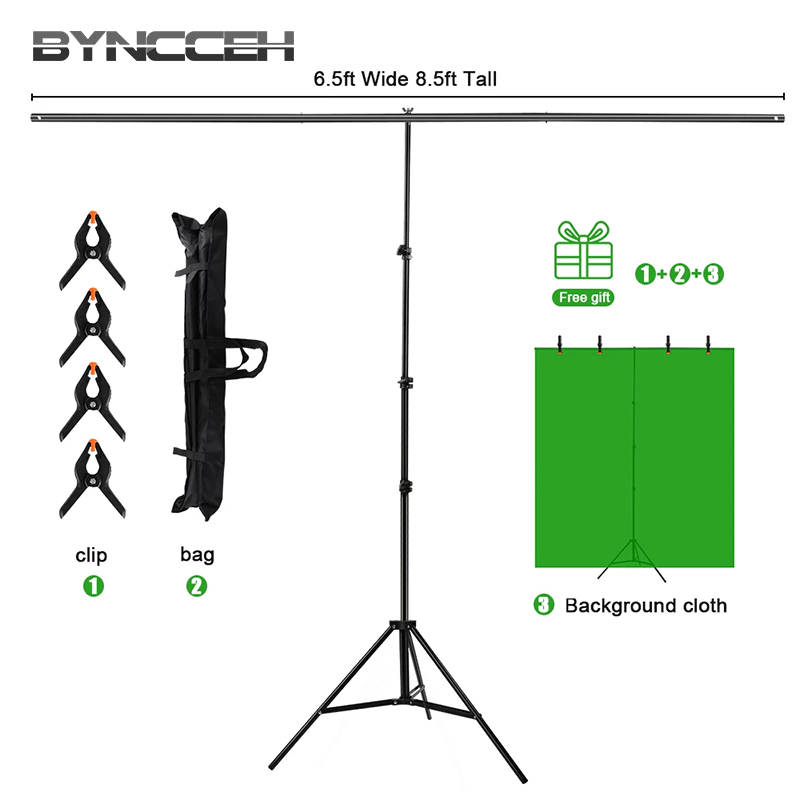 Green Screen Collapsible - Background Photo Studio T-shape Support Stand